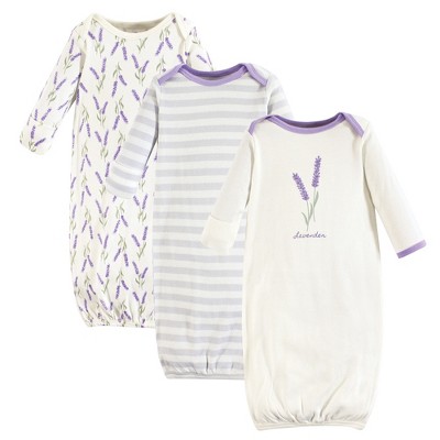 Image of Touched by Nature Baby Girl Organic Cotton Long-Sleeve Gowns 3pk, Lavender, 0-6 Months