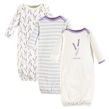 Touched by Nature Baby Girl Organic Cotton Long-Sleeve Gowns 3pk, Lavender, 0-6 Months
