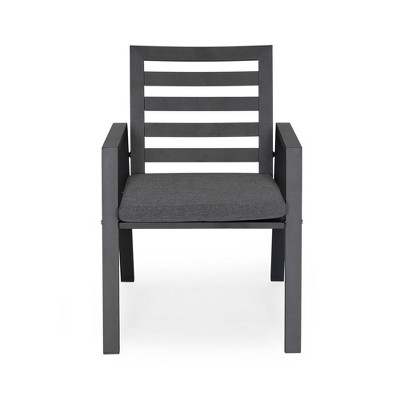 Chelsea Black Aluminum Patio Dining Armchair Set with Cushions