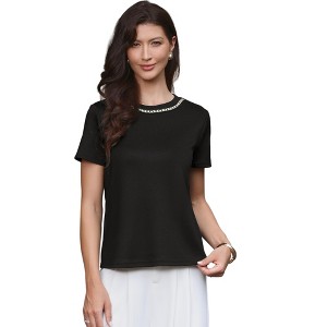 INSPIRE CHIC Women's Tweed Crew Neck 2026 Short Sleeve Summer Elegant Blouses - 1 of 4