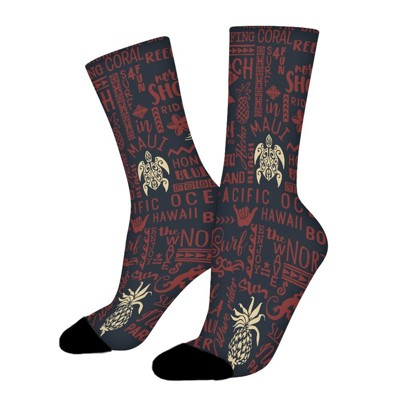 Classic Surfing Hawaiian Islands Women Printed Crew Socks Funny Funky Socks Soft Polyester Novelty Gifts for Artists Men