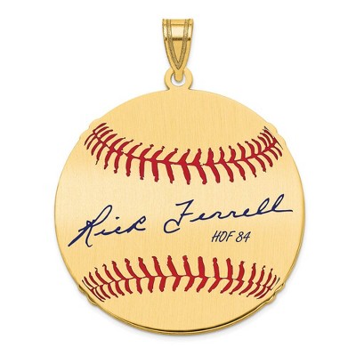 Black Bow Jewelry 14K Gold Plated Rick Ferrell Signature LG Enamel Baseball Pendant