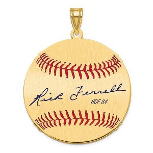 Black Bow Jewelry 14K Gold Plated Rick Ferrell Signature LG Enamel Baseball Pendant - 1 of 4