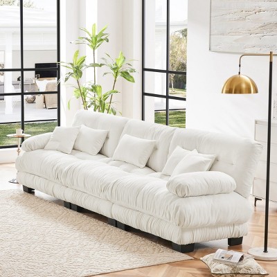 3-Seater Sectional Sofa Deep Seat Sofa Couch Chenille Soft Comfy Upholstered Sofa for Living Room, Apartment-Tanpinhause
