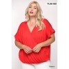 Slickblue Women's Plus Size Ruffle Sleeve Surplice Top, Viscose Knit Blouse, Stretchy Fit, Royal Blue/Tomato, XL-2XL - 2 of 4