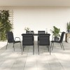 vidaXL 7 Piece Patio Dining Set Black Steel and Textilene - 55.1" Table Length 6 Chairs - 2 of 4