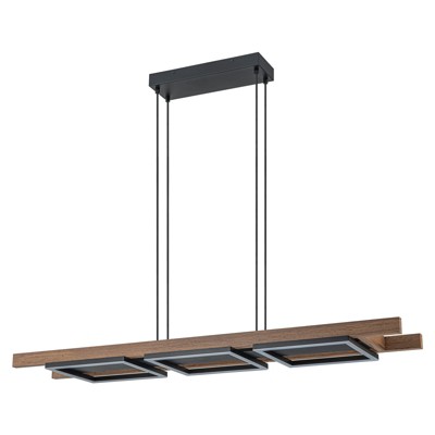 LLHZSY 3-Light Farmhouse Rustic Wood Linear Chandelier 47 1/5"  Rectangular Kitchen Island Pendant Fixture with Integrated LED