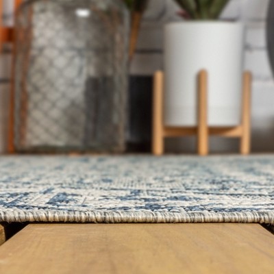 Navy and Gray Synthetic Medallion Square Area Rug