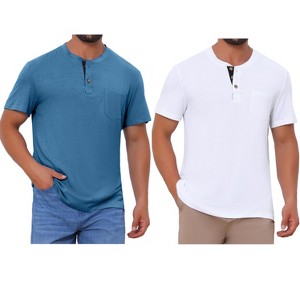 INSPIRE CHIC Men's Summer Short Sleeve Button Basic Henley T-Shirts 2 Packs - 1 of 4