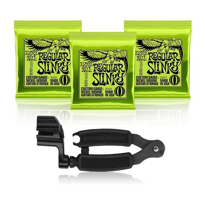 Ernie Ball 2221 Slinky Electric Guitar Strings 3-Pack with Pro-Winder String Cutter/Winder