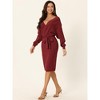 Seta T Women's Deep V Neck Wrap Batwing Sleeve Belted Bodycon Midi Sweater Dress - 3 of 4