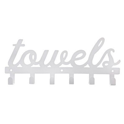 White Metal Wall-Mounted Towel Rack with 6 Hooks