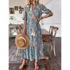Women's V Neck Short Sleeve Floral Print Dress with Ruffle Hem and Tie Detail - 2 of 4