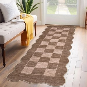 2x6FT Modern Washable Area Rug for Living Room, Foldable Floor Rug with Non Slip Backing, Low Pile Stain Resistant Indoor Carpet for Dorm, Beige - 1 of 4