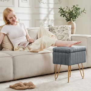 TUYOHW 16" Storage Ottoman,Faux Fur Vanity Stools with 4 Metal Legs & Anti-Slip Adjustable Feet,Ottoman for Living Room,Entryway - 1 of 4