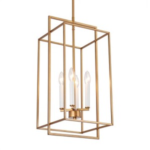 LNC Hoyueren  4-Lights 11.2" Modern Square Pendant  Lights, Brushed Gold and White Candle Holder - 1 of 4