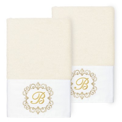 Linum Home Textiles 100% Turkish Cotton MONICA Gold Thread 2PC Embellished Hand Towel Set
