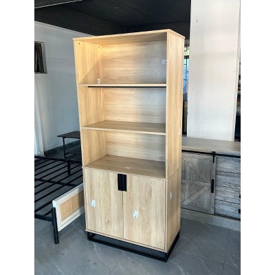 5 Tier Bookcase with Adjustable Shelves and Doors, Tall Bookshelf w/Metal Legs, Rustic Bookcase for Living Room Apartment Office