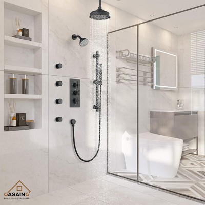 Matte Black Adjustable Dual Shower Head System with Body Jets