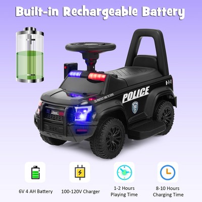 Black 6V Kids Ride On Police Car with Megaphone and Siren