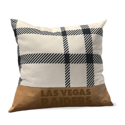 NFL Las Vegas Raiders Farmhouse Plaid Faux Leather Throw Pillow