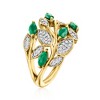 Ross-Simons 1.60 ct. t.w. Emerald and .20 ct. t.w. White Topaz Leaf Ring in 18kt Gold Over Sterling - 3 of 4