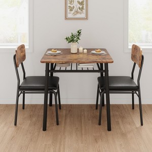 3-Piece Dining Table Set for 2 with Storage Rack, Wood Kitchen Table with Upholstered Chairs Set of 2 - 1 of 4