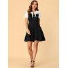 INSPIRE CHIC Women's Bowtie Neck Contrast Color A-Line Doll Collar Dress - 3 of 4