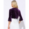 Allegra K Women's Velvet Shrug 3/4 Sleeve Open Front Ruffled Cropped Cardigan - 3 of 4