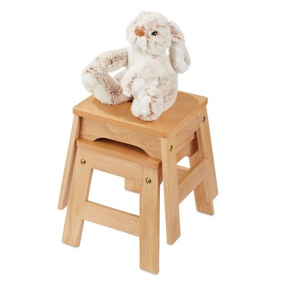 Natural Wooden Stackable Kids Stools - Set of 2