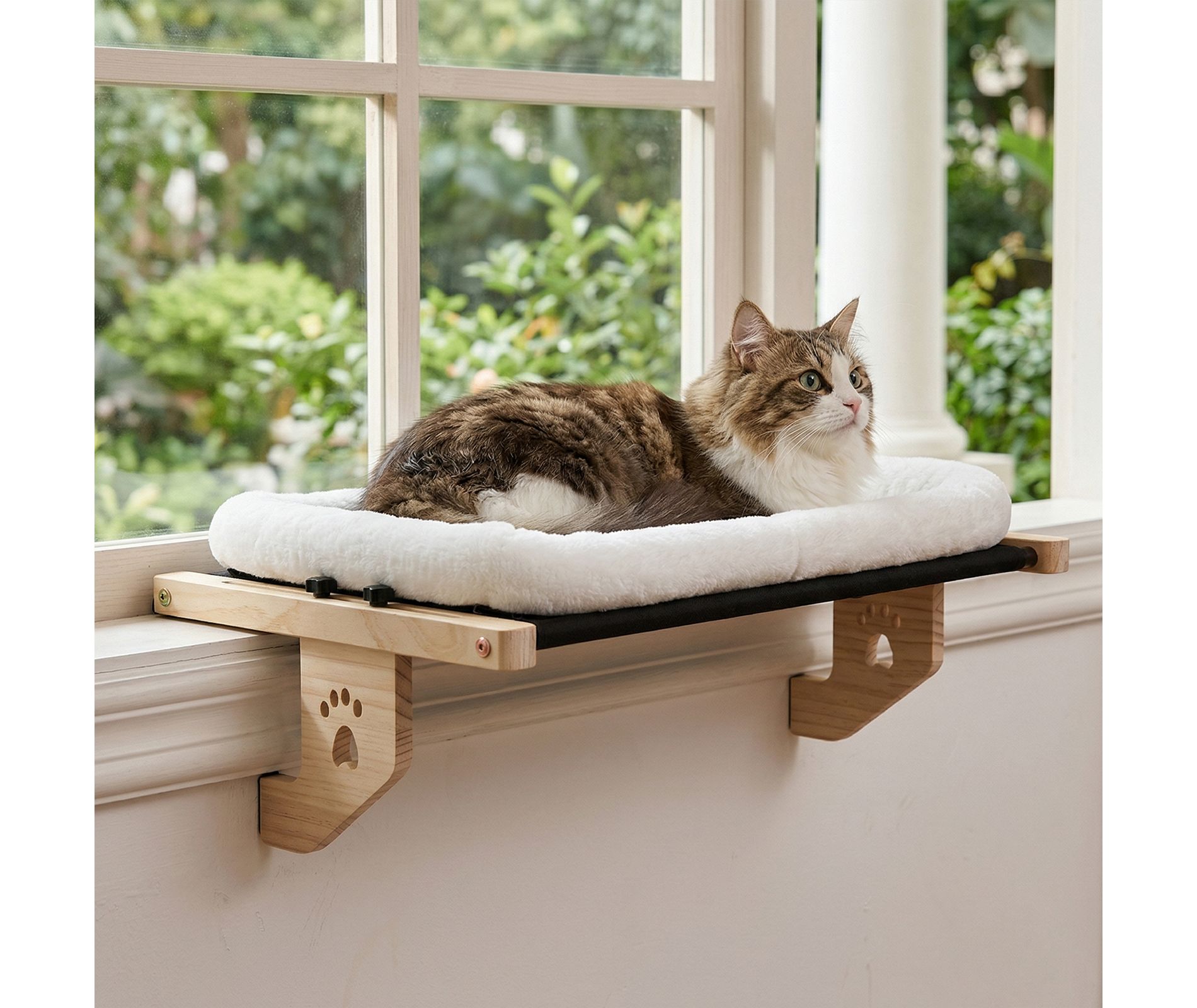 Cat Sill Window Perch Sturdy Hammock Window Seat with Cushion Bed Cover, Easy to Adjust Cat Window Seat for Medium Cats and Kittens, Indoor Cat Bed
