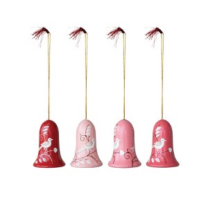 Storied Home 3-Piece Hand-Painted Wood Bell Ornament with Bird, Botanicals and Tassel, Multicolor - 1 of 1