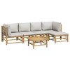 vidaXL 6-Piece Patio Lounge Set with Cushions - Flexible Bamboo Outdoor Furniture Set - Comfortable Seating with Sturdy Table - Light Gray - 3 of 4