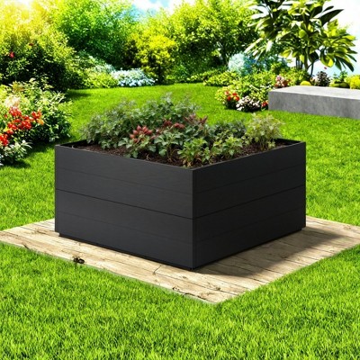 FURNIinspire Planters Garden Bed Indoor/Outdoor Use Rectangle Double Layer Large Raised Beds For Gardening Vegetables Flowers, Black,