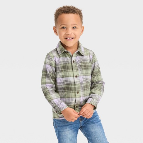 OshKosh B'gosh Toddler Boys' Plaid Long Sleeve Flannel Shirt - Green 5T