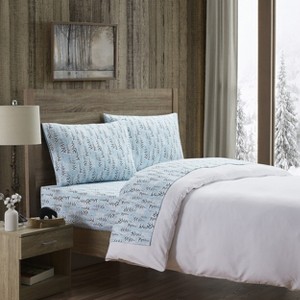 Kate Aurora Holiday Essentials Cozy Bed Collection Deep Pocket 100% Cotton Flannel Winter Blue Snowy Christmas Trees 4 Piece Sheet Set - 1 of 3