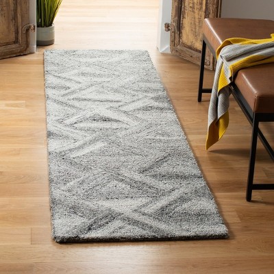 Grey and Black Abstract Wool and Viscose Runner Rug