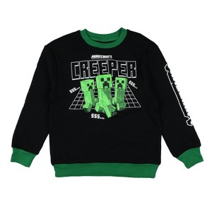 Seven Times Six Minecraft Sweatshirt Boy's Creeper Fleece Lined Long Sleeve Pullover Black - 1 of 4