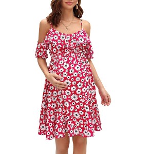 Clearlove Maternity Nursing Dress Womens Strap Ruffle Sleeve Daisy Printed A-Line Tiered Flowy Swing Dress - 1 of 4
