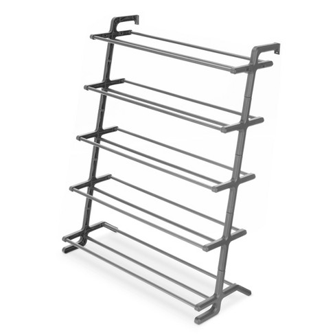 5 Tier Shoe Rack Black Metal with Natural Wood - Brightroom™