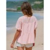 EXLURA Women's Summer Tops Dressy Casual Short Lantern Sleeve Shirts Crew Neck Hollow Out Lace Embroidered Blouses Shirts - 4 of 4