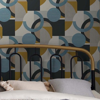NEXT Retro Shapes Geo Blues and Mustard Wallpaper