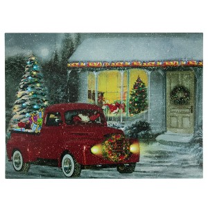 Northlight LED Lighted Fiber Optic Santa in Truck Christmas Canvas Wall Art 11.75" x 15.75" - 1 of 4