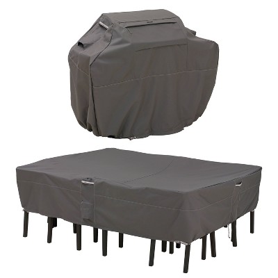  Ravenna Medium Grill Cover and Large Rectangular/Oval Patio Table & Chair Set Cover Bundle - Classic Accessories 