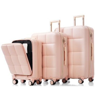 Whisen Luggage Sets 3 Piece, 20-inch with USB Port and front opening design, ABS Hard Shell Luggage with Spinner Wheels, Cup Holder