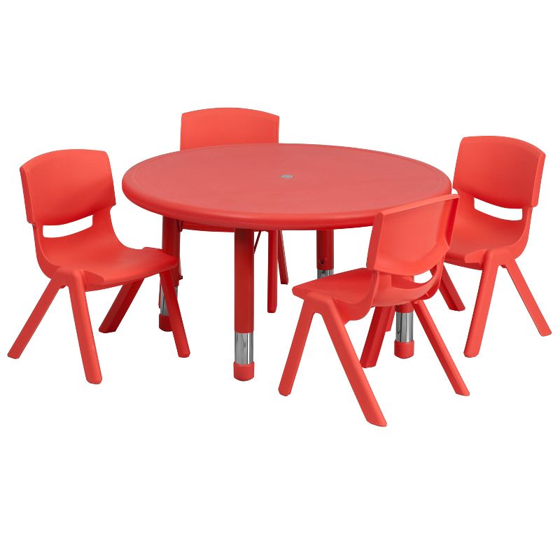 Flash Furniture 33" Round Plastic Height Adjustable Activity Table Set with 4 Chairs, 1 of 2