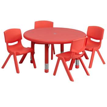 Flash Furniture 33" Round Plastic Height Adjustable Activity Table Set with 4 Chairs