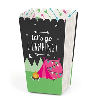 Big Dot of Happiness Let's Go Glamping - Camp Glamp Party or Birthday Party Favor Popcorn Treat Boxes - Set of 12