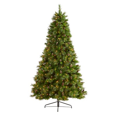 Nearly Natural 7.5-ft Golden Tip Washington Pine Artificial Christmas Tree with 600 Clear Lights, Pine Cones and 1568 Bendable Branches
