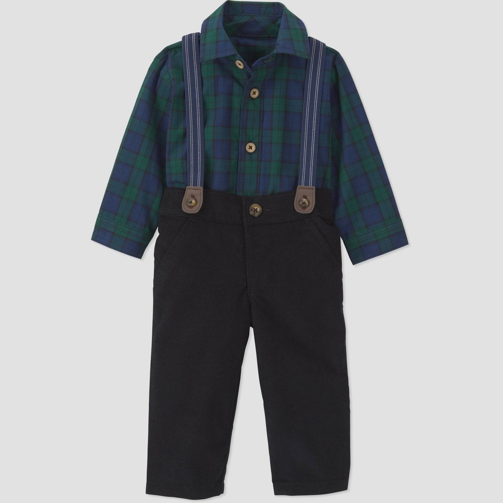 Carter's Just One You® Baby Boys' Holiday Plaid Bodysuit and Pantss Suspender Set - Green/Black 3M